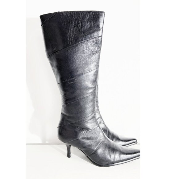 Vintage Y2K Tall Black Leather Boots / size 37 EU / size 6.7-7 US - Picture 8 of 10